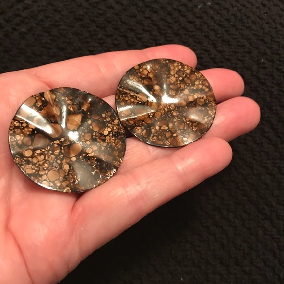 Vintage 80's Enamel Tie-Dyed Wavy Earrings Retro - Picture 6 of 7